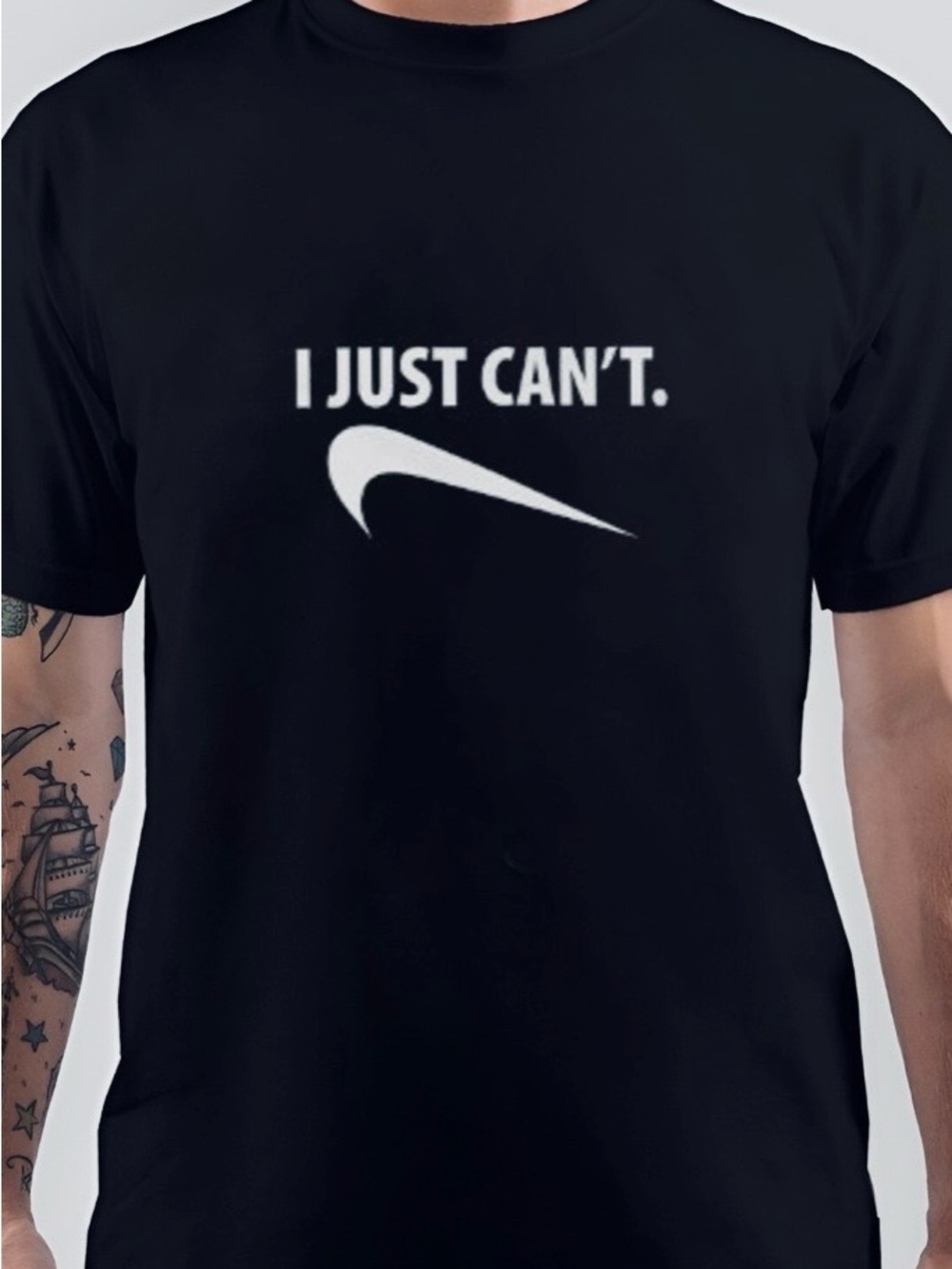 “Nike” Funny Black Graphic "I JUST CAN'T." Tee - Unisex Large